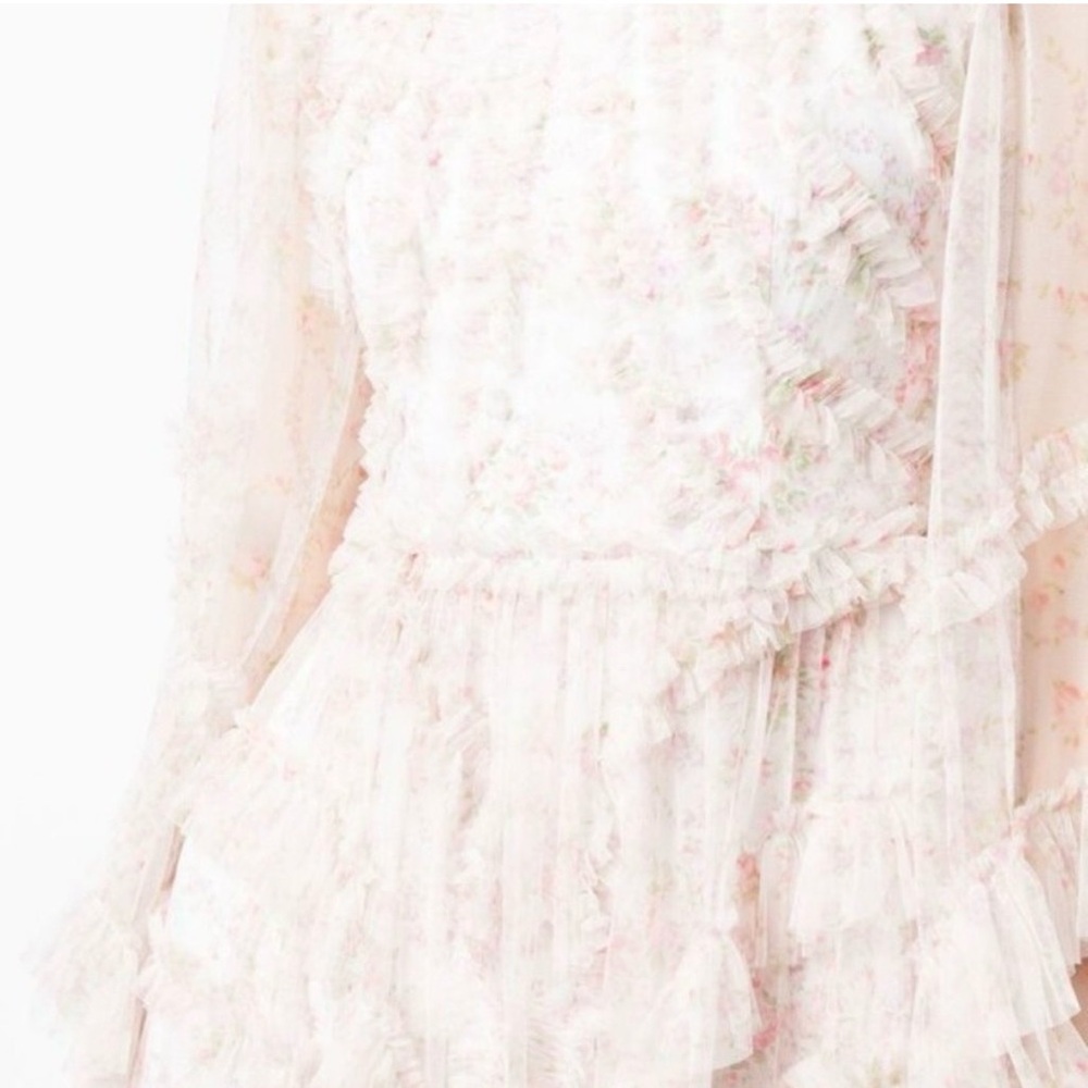 Needle & Thread Pink Floral Ruffled Mini Dress - Picture 3 of 7